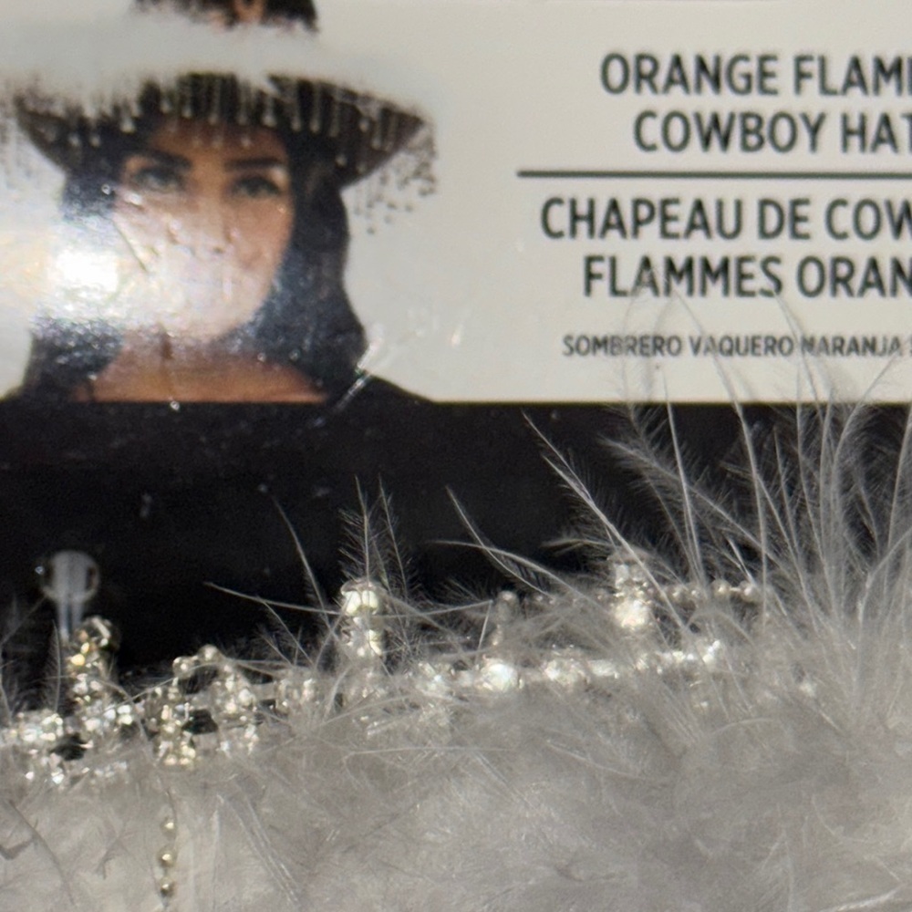 Black flame felt cowboy  hat  White Faux Fur Trim and dangling rhinestones - Picture 7 of 11